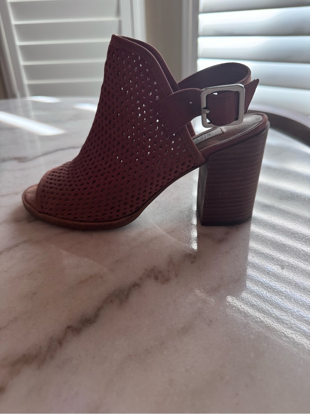 Steve Madden Perforated Open-Toe Block Heel Bootie - Rust Brown